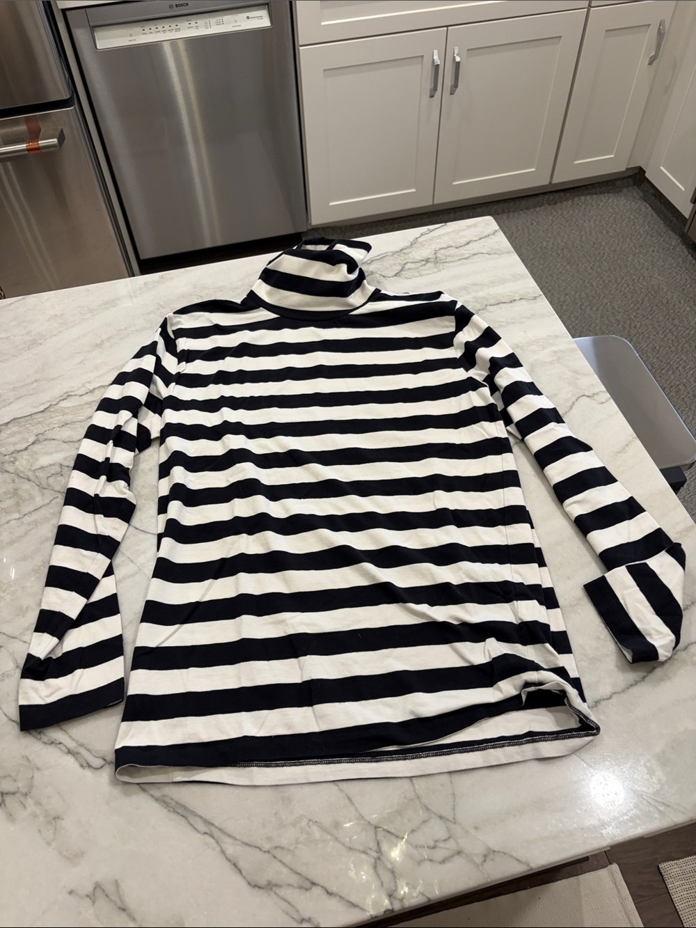 Zara Black & White Striped Turtleneck Long Sleeve Top SZ M